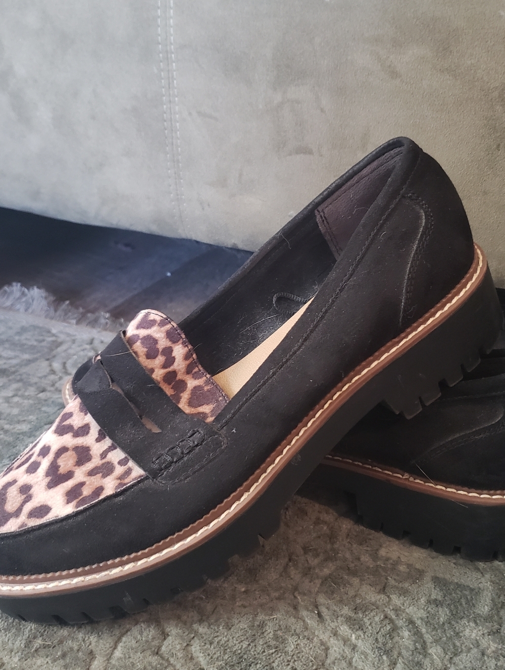 Black and Cheetah Print Chunky Loafers